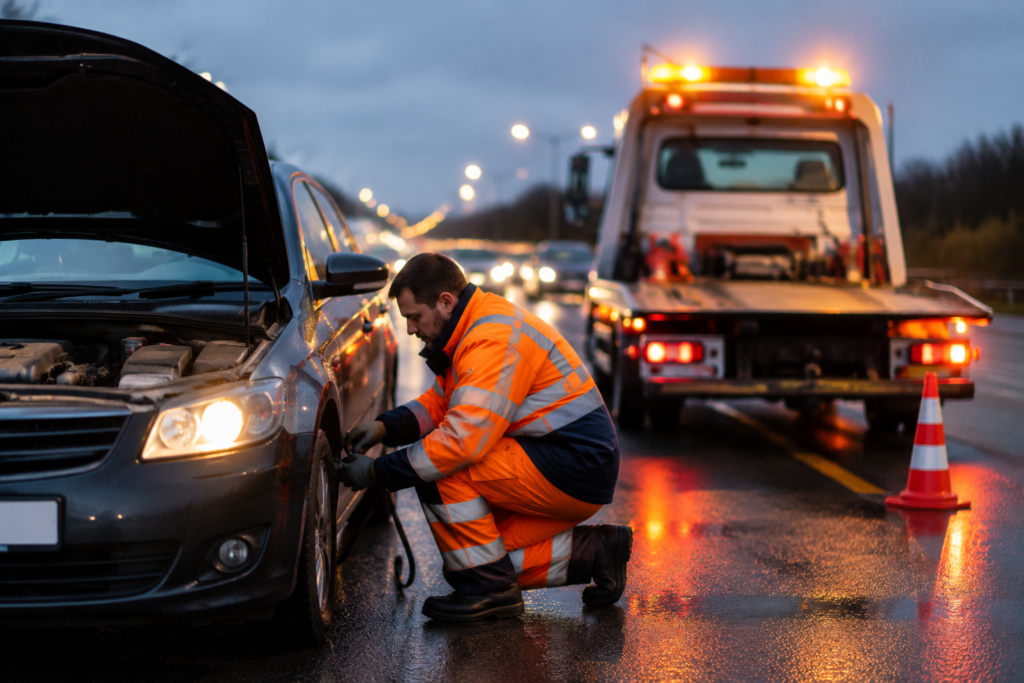 Roadside assistance at dusk